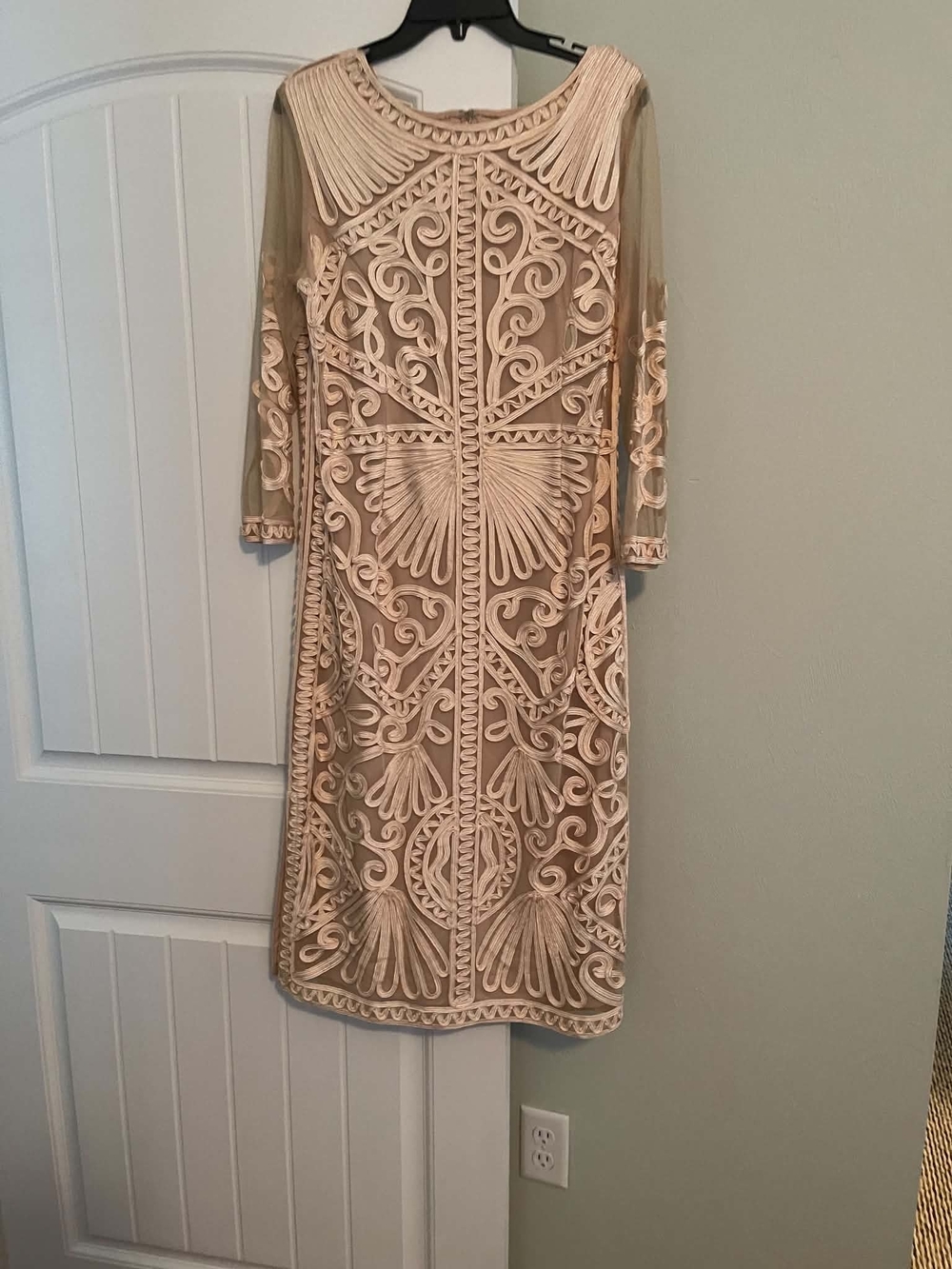 JS Collections Blush Embroidered Midi Dress with Sheer Sleeves
